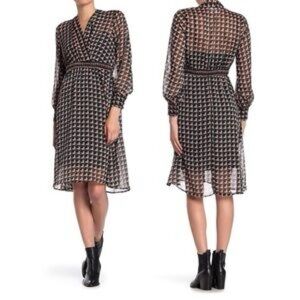 Superfoxx geometric sheer long sleeve midi dress